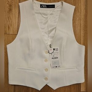 NWT! Zara‎ White Tailored Vest Suit Top Jacket Preppy Old Money Academia Size S